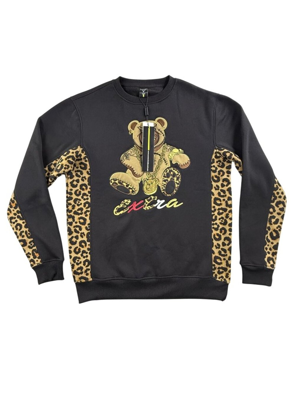 Screenshot Sweatshirt Men Large Black Leopard Bear Embroidered Fleece Streetwear